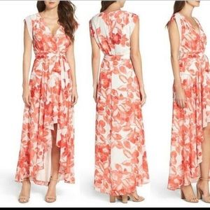 Eliza J orange/peach floral high/low dress